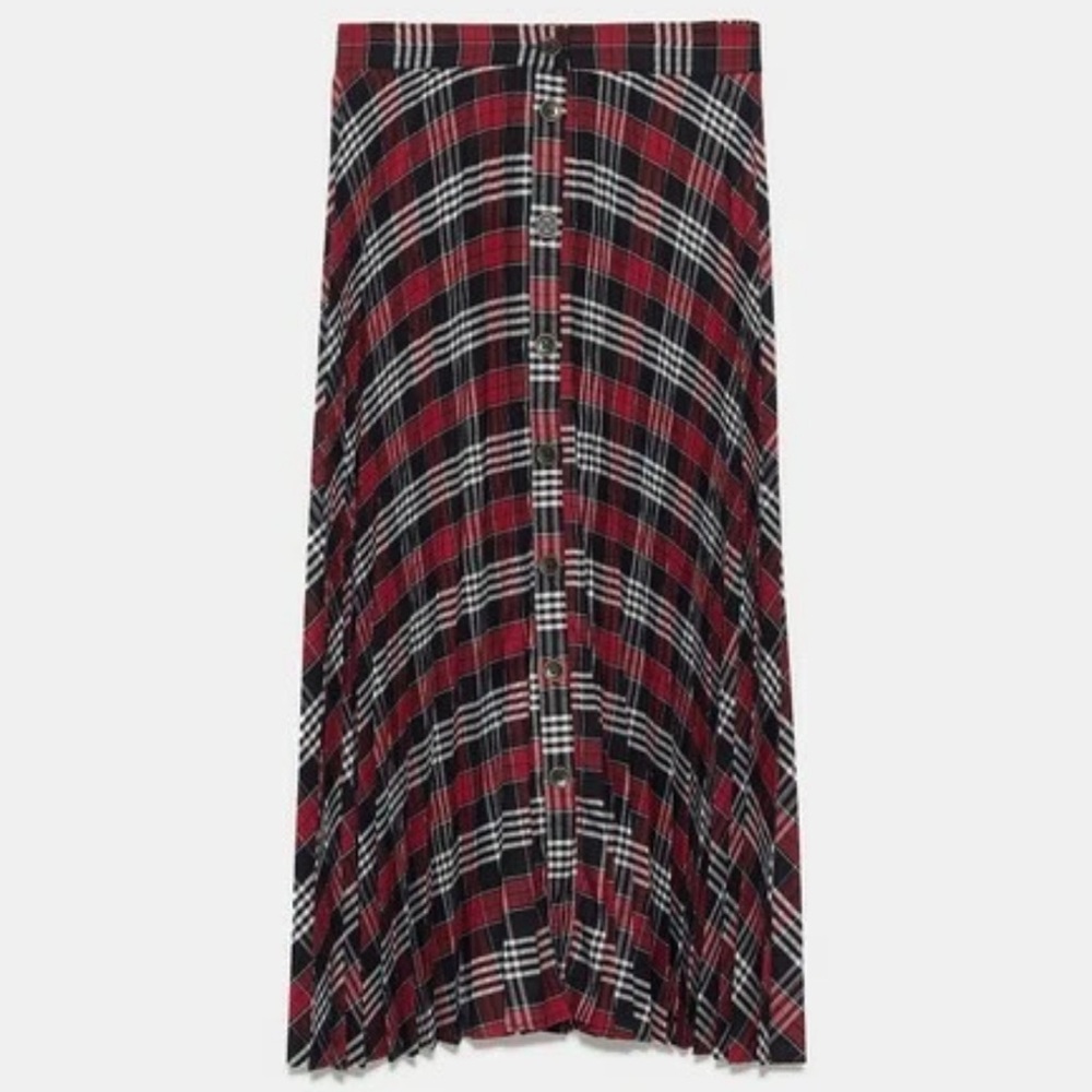 Zara - Plaid A-Line Skirt in Red and Black